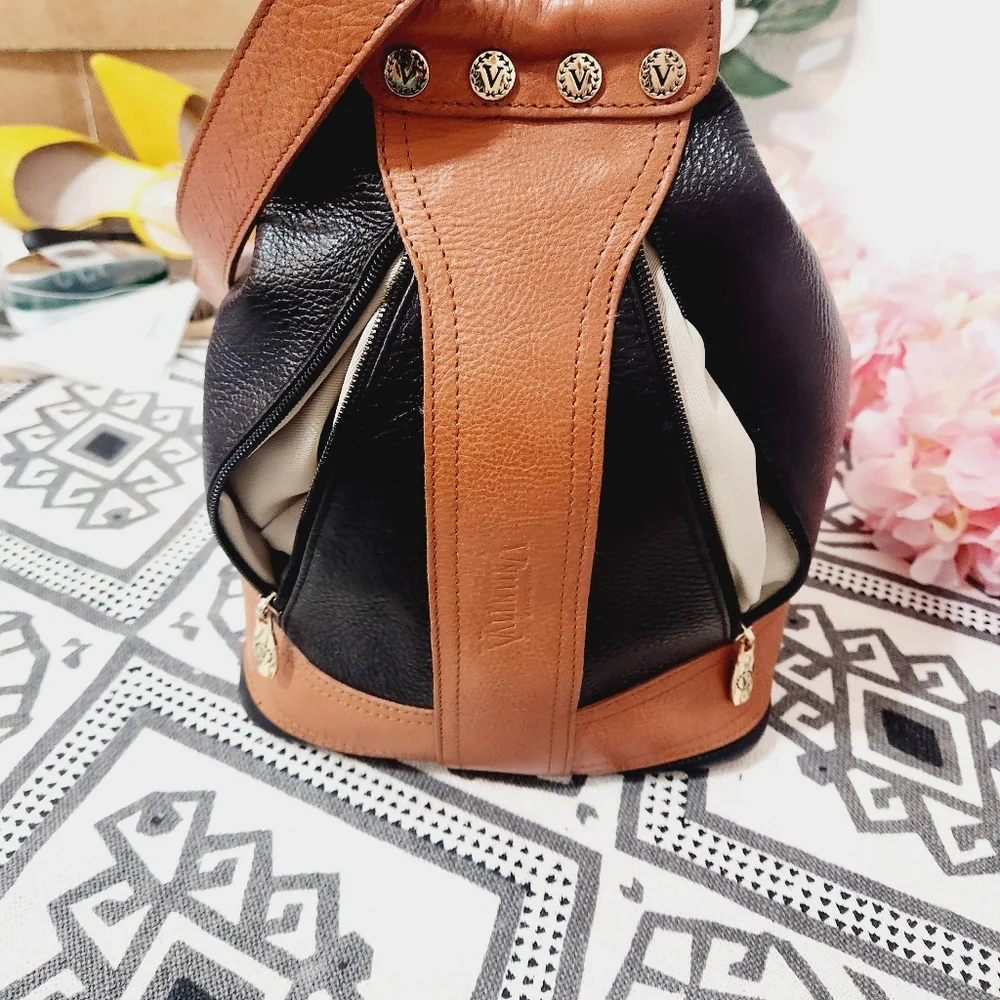 Authentic Valentina Handbag/Sling Backpack Color Black and Tan_6